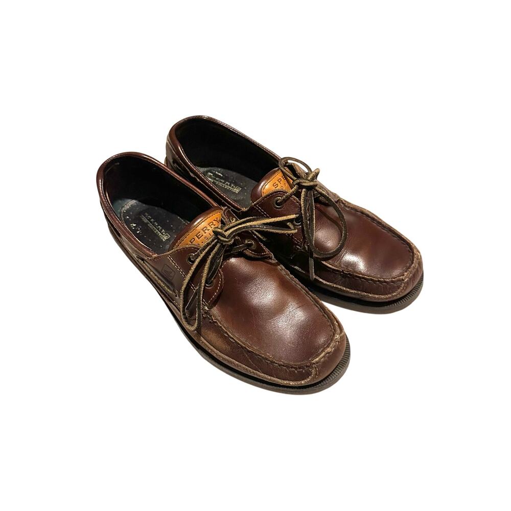 Sperry Top-Sider Mako 2-Eye Canoe Moc Brown Leather Dock Shoes Men's 9.5